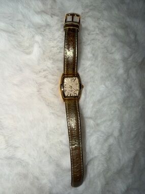Men's Gold-Tone Watch with Brown Leather Strap